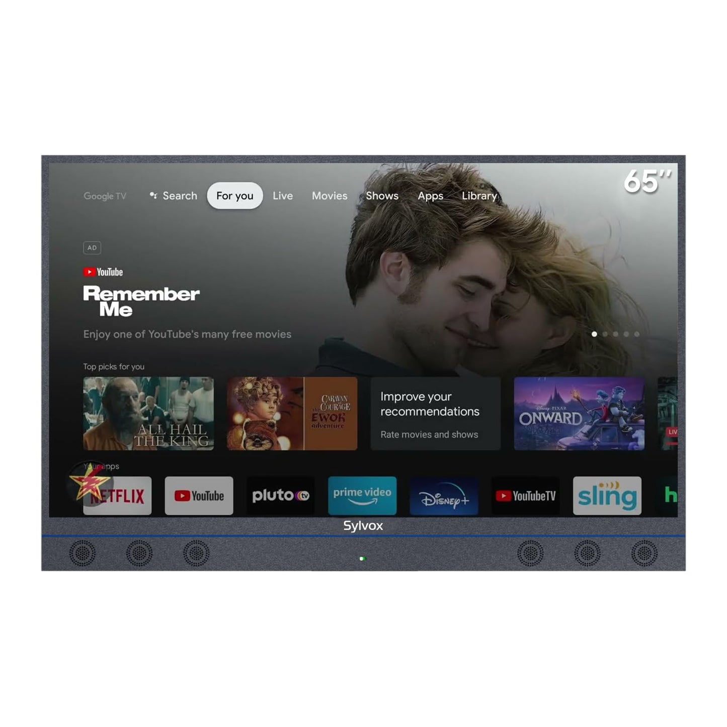 SYLVOX New 65” Outdoor Smart TV, Superior Waterproof Performance, Upgraded Matte Finish for Enhanced Anti-Glare Effect, Full Metal, with Dolby Atoms, 1000nits, Partial Sun Deck Pro 2.0+ Series