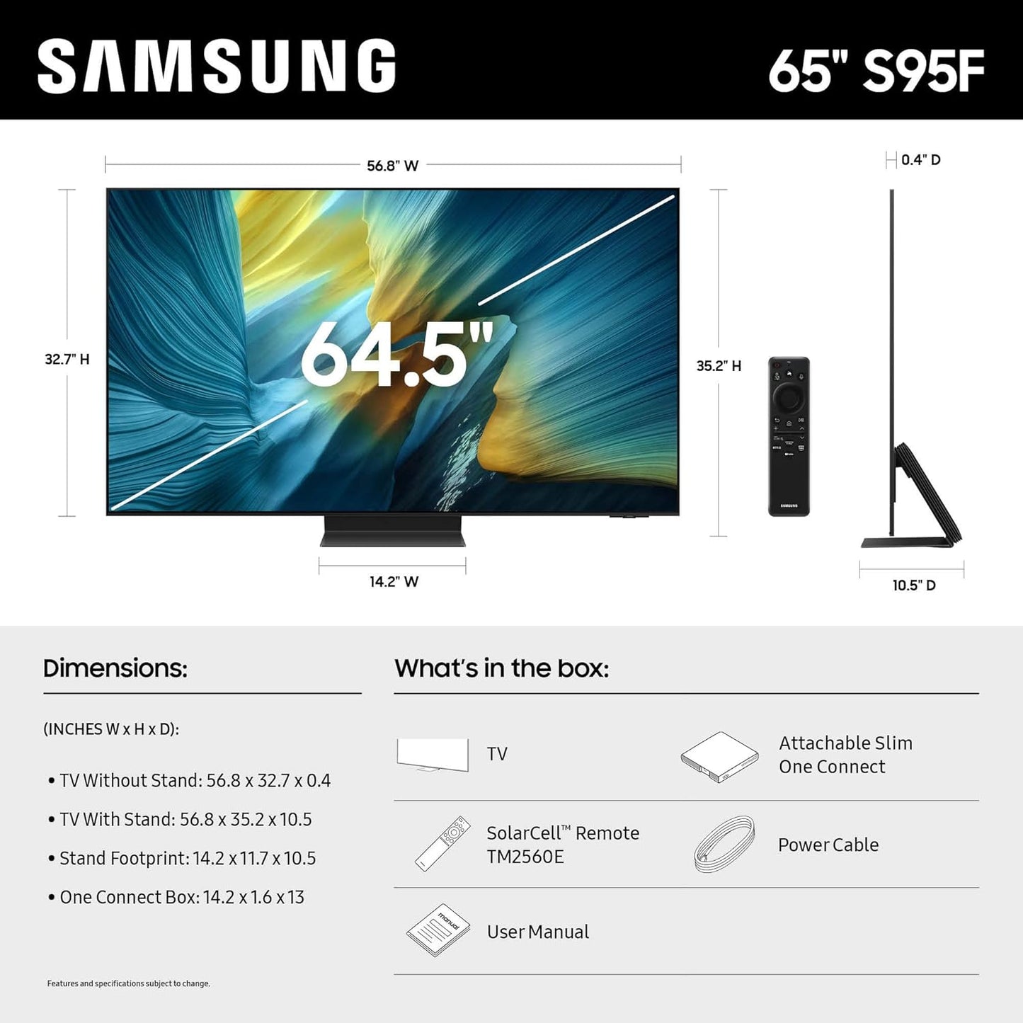 SAMSUNG 65-Inch Class OLED S95F 4K Glare Free Smart TV (2025 Model) NQ4 AI Gen3 Processor, OLED HDR Pro, Motion Xcelerator 164Hz, Dolby Atmos, Samsung Vision AI, Alexa Built-in