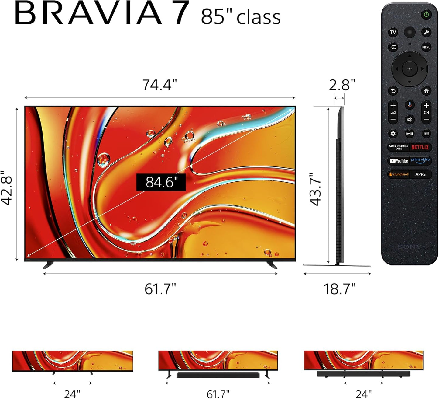 Sony 85 Inch Mini LED QLED 4K Ultra HD TV BRAVIA 7 Smart Google TV with Dolby Vision HDR, Exclusive PlayStation 5 Features, (K-85XR70)