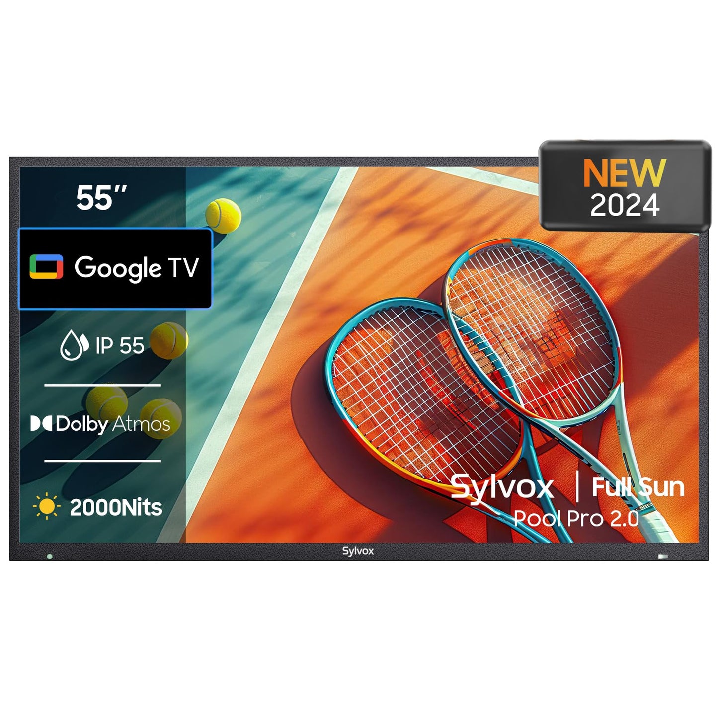 SYLVOX Outdoor TV, 43-Inch Waterproof Smart TV, 2000 nits Full Sun TV, 4K, Dolby Atmos, HDR10, Weatherproof Television with Voice Assistant Remote (Pool Pro 2.0, Latest Model)