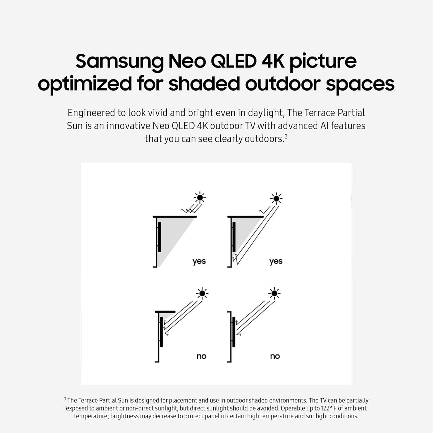 Samsung 55-Inch Class Neo QLED 4K The Terrace Partial Sun, Quantum HDR+, Dolby Atmos, Wide Viewing Angle, Weather Resistant, Anti-Glare Outdoor Smart TV w/Alexa Built-in, (QN55LST7DAFXZA, 2024 Model)