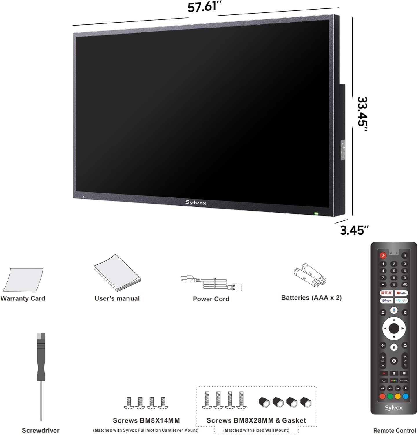SYLVOX New 65” Outdoor Smart TV, Superior Waterproof Performance, Upgraded Matte Finish for Enhanced Anti-Glare Effect, Full Metal, with Dolby Atoms, 1000nits, Partial Sun Deck Pro 2.0+ Series