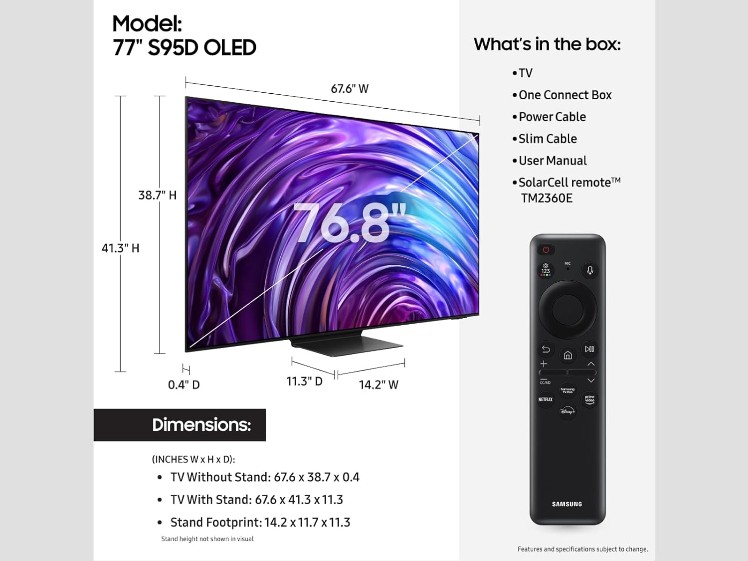 Samsung 77-Inch Class OLED 4K S95D Series HDR Pro Smart TV w/Dolby Atmos, Object Tracking Sound+, Motion Xcelerator, Real Depth Enhancer, 4K AI Upscaling, Alexa Built-in (QN77S95D, 2024 Model)