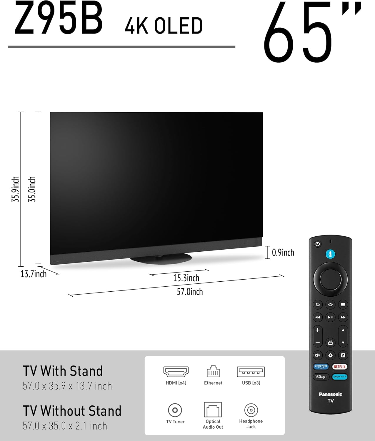 PANASONIC Z95 Series (2025 Model) 65-inch OLED 4K Ultra HD Smart Fire TV, HDR10+ Adaptive, Dolby Vision IQ, 360 Soundscape Pro, 144Hz Refresh Rate and Hands-Free Alexa - 65Z95BP