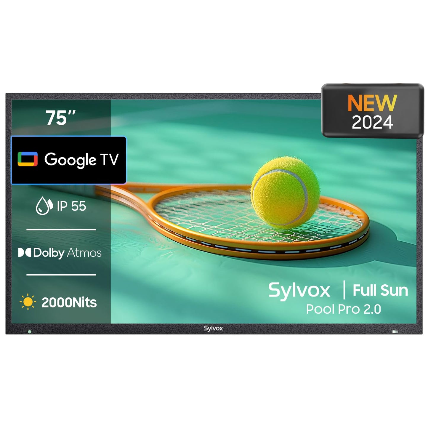 SYLVOX Outdoor TV, 43-Inch Waterproof Smart TV, 2000 nits Full Sun TV, 4K, Dolby Atmos, HDR10, Weatherproof Television with Voice Assistant Remote (Pool Pro 2.0, Latest Model)