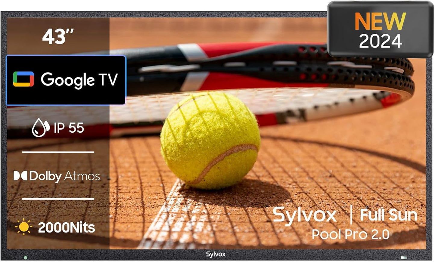 SYLVOX Outdoor TV, 43-Inch Waterproof Smart TV, 2000 nits Full Sun TV, 4K, Dolby Atmos, HDR10, Weatherproof Television with Voice Assistant Remote (Pool Pro 2.0, Latest Model)