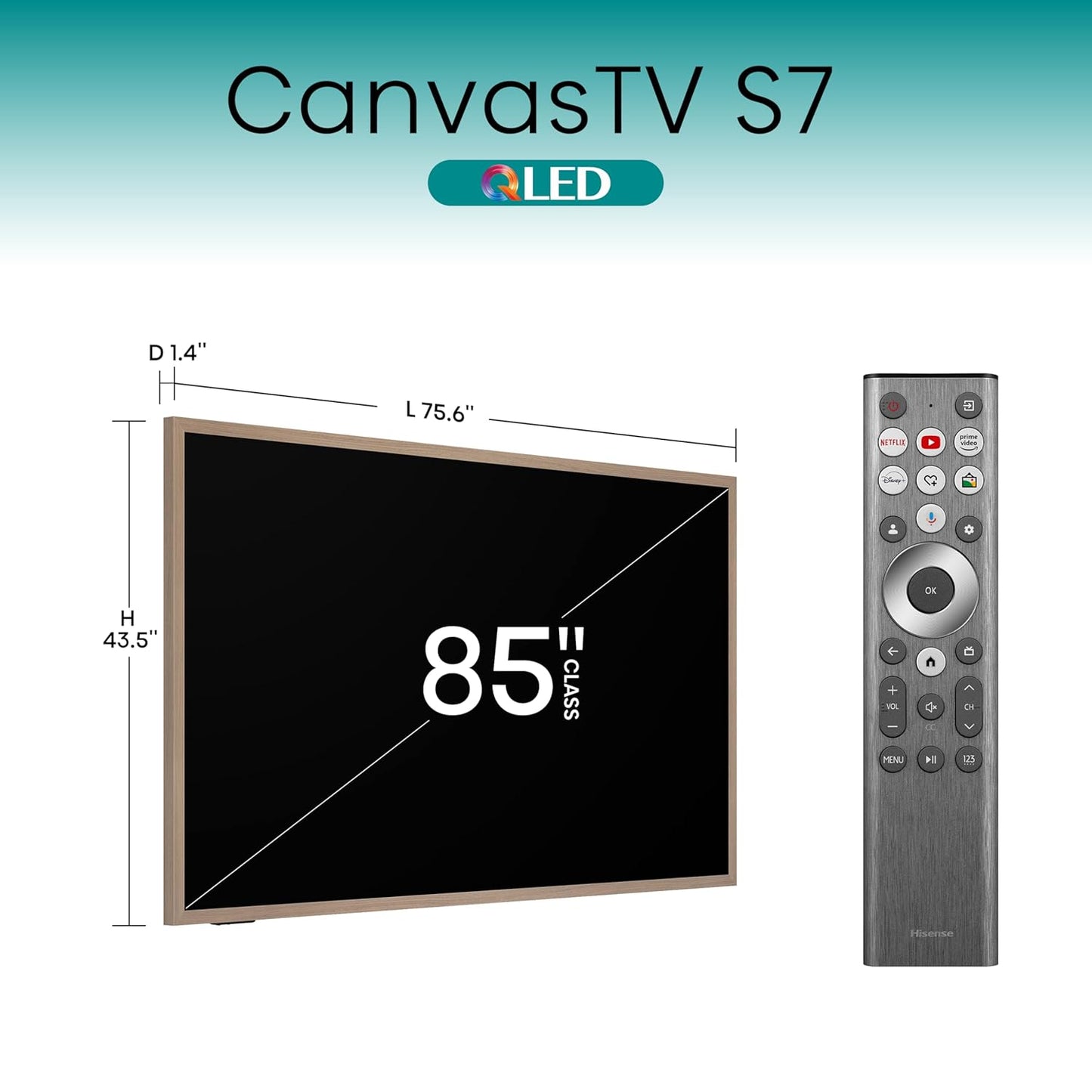 Hisense 85-Inch Class QLED 4K S7N CanvasTV Series Dolby Vision HDR Google Smart TV (85S7N, 2025 Model) - 144Hz, Art Mode, Anti-Glare Panel, Hi-Matte Display, UltraSlim Wall Mount & Frame Included
