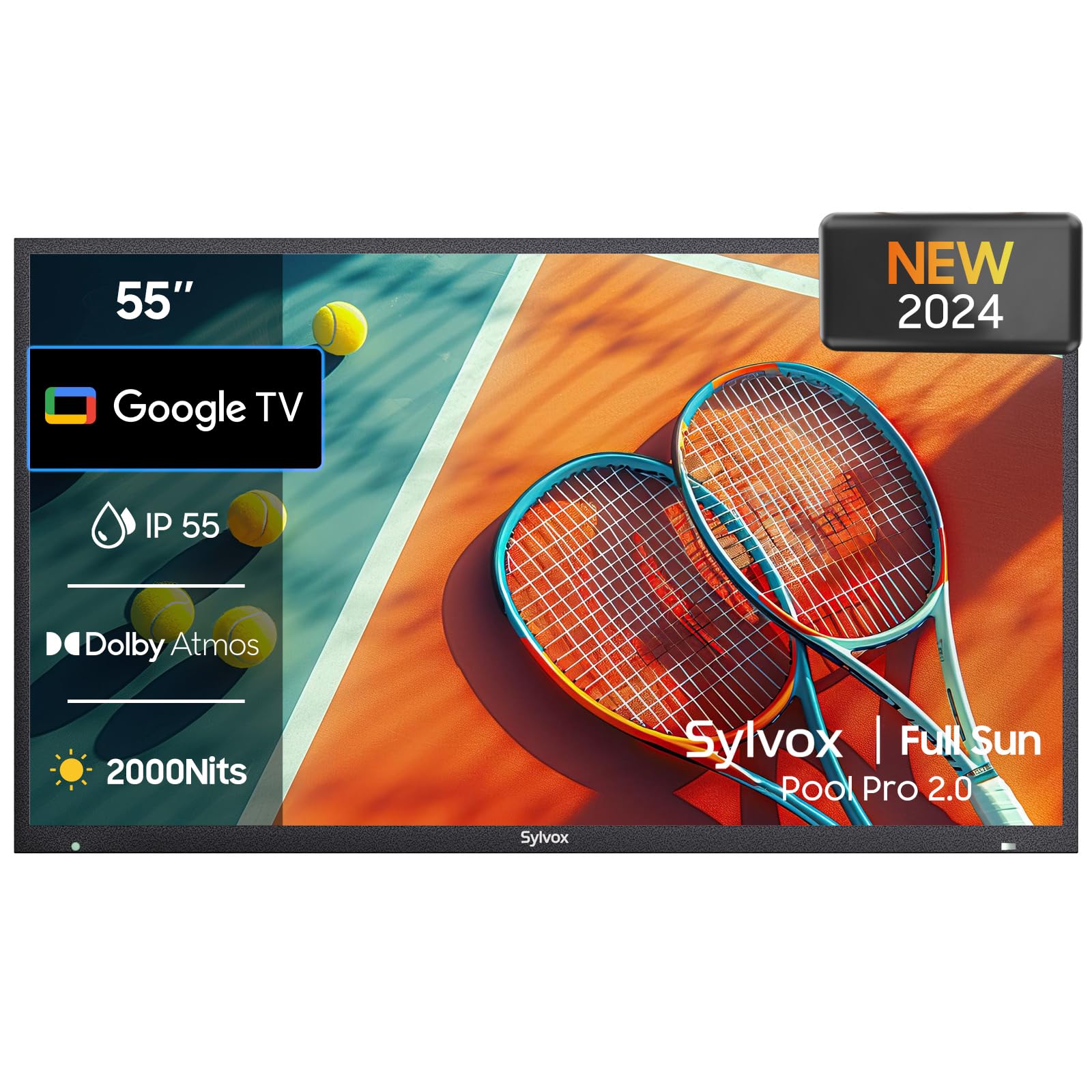 SYLVOX Outdoor TV, 43-Inch Waterproof Smart TV, 2000 nits Full Sun TV, 4K, Dolby Atmos, HDR10, Weatherproof Television with Voice Assistant Remote (Pool Pro 2.0, Latest Model)