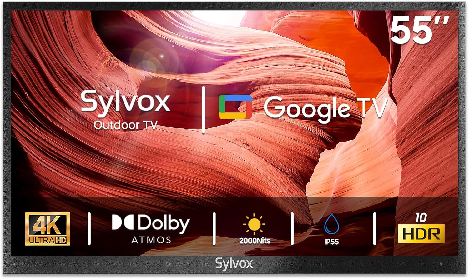 SYLVOX Outdoor TV, 55 inch 2000 Nit High Brightness Smart TVs, 4K Sunlight Readable Display, IP55 Waterproof, Smart TV for Outdoor Households or Commercial Places (Pool Pro 2.0/2024)