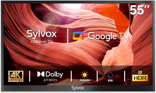 SYLVOX Outdoor TV, 55 inch 2000 Nit High Brightness Smart TVs, 4K Sunlight Readable Display, IP55 Waterproof, Smart TV for Outdoor Households or Commercial Places (Pool Pro 2.0/2024)