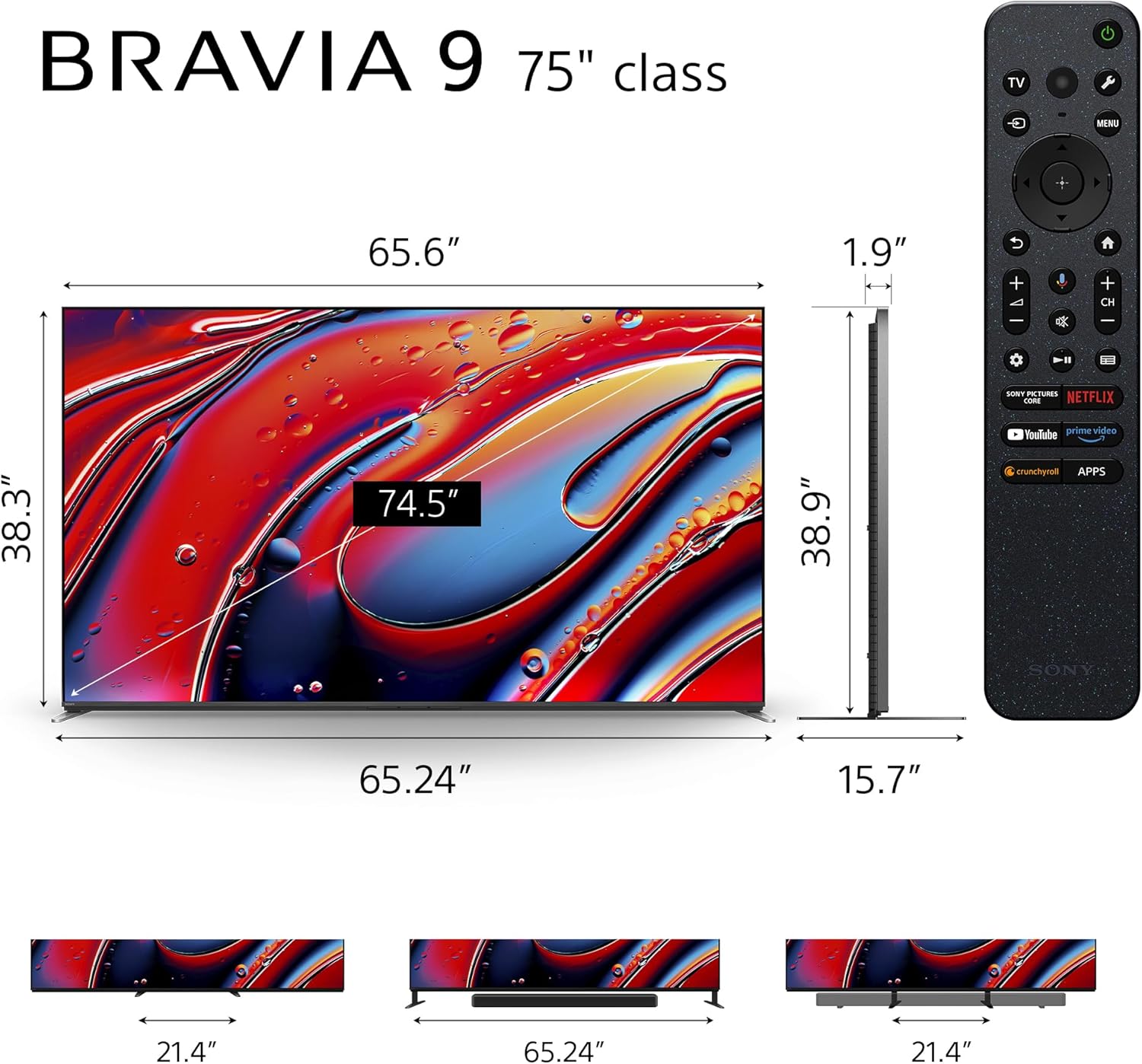 Sony 75 Inch Mini LED QLED 4K Ultra HD TV BRAVIA 9 Smart Google TV with Dolby Vision HDR and Exclusive Features for PlayStation 5 (K-75XR90), 2024 Model