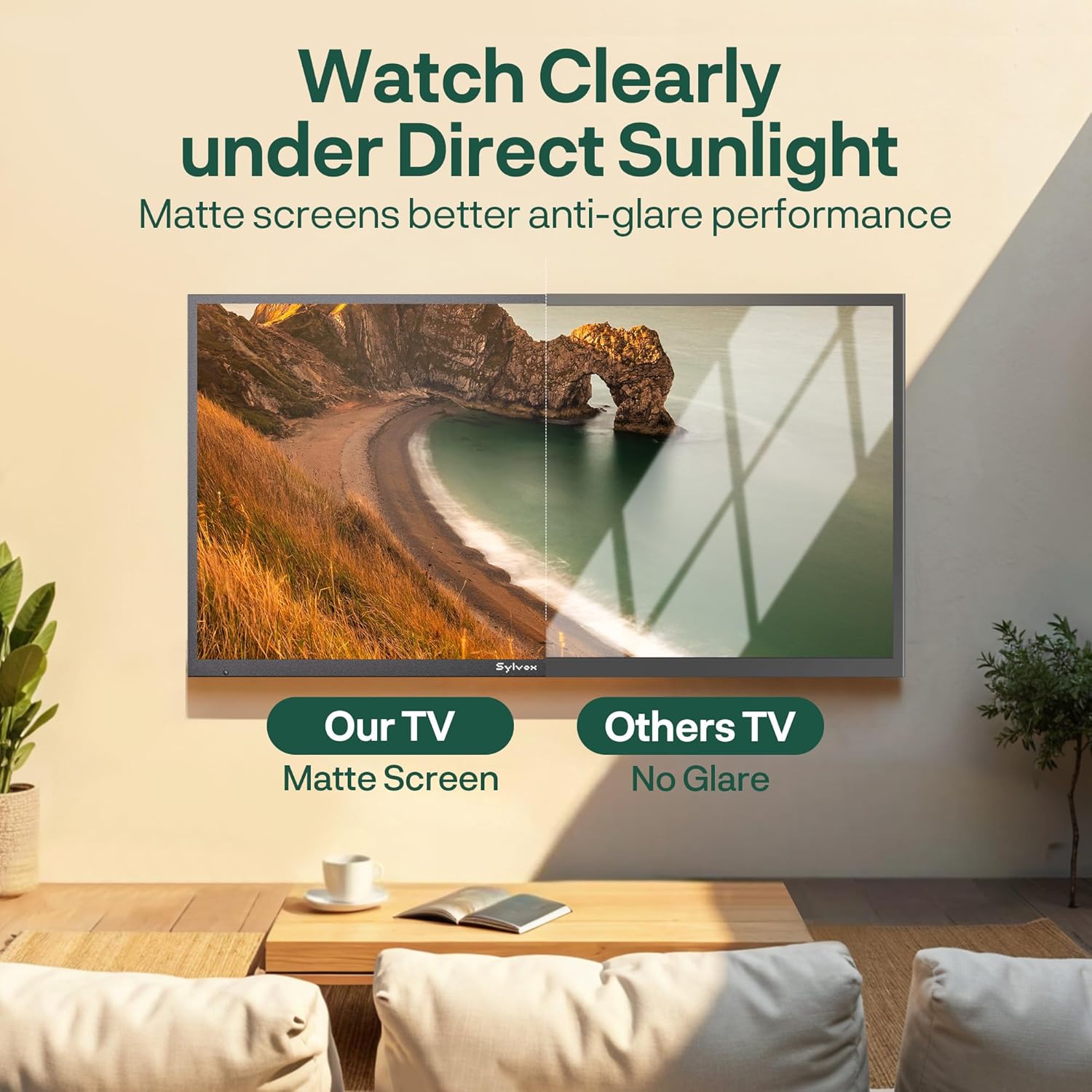 SYLVOX New 65” Outdoor Smart TV, Superior Waterproof Performance, Upgraded Matte Finish for Enhanced Anti-Glare Effect, Full Metal, with Dolby Atoms, 1000nits, Partial Sun Deck Pro 2.0+ Series