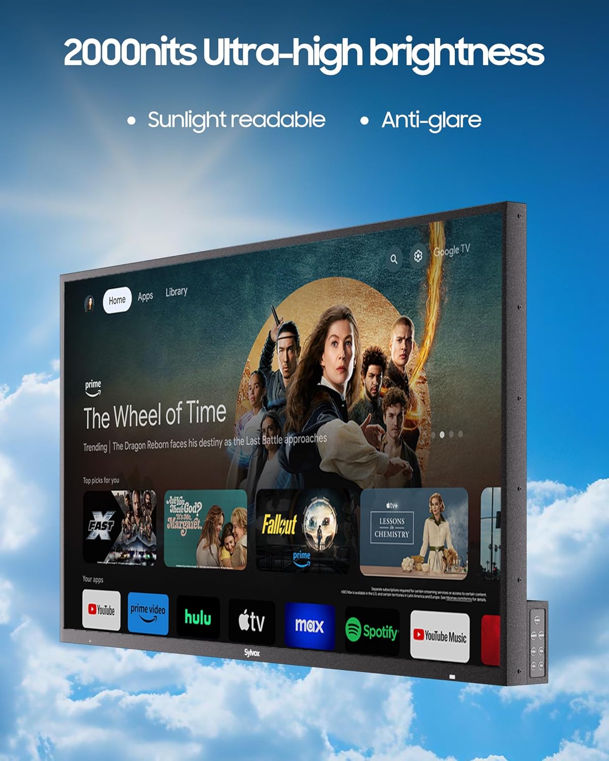 SYLVOX Outdoor TV, 55 inch 2000 Nit High Brightness Smart TVs, 4K Sunlight Readable Display, IP55 Waterproof, Smart TV for Outdoor Households or Commercial Places (Pool Pro 2.0/2024)