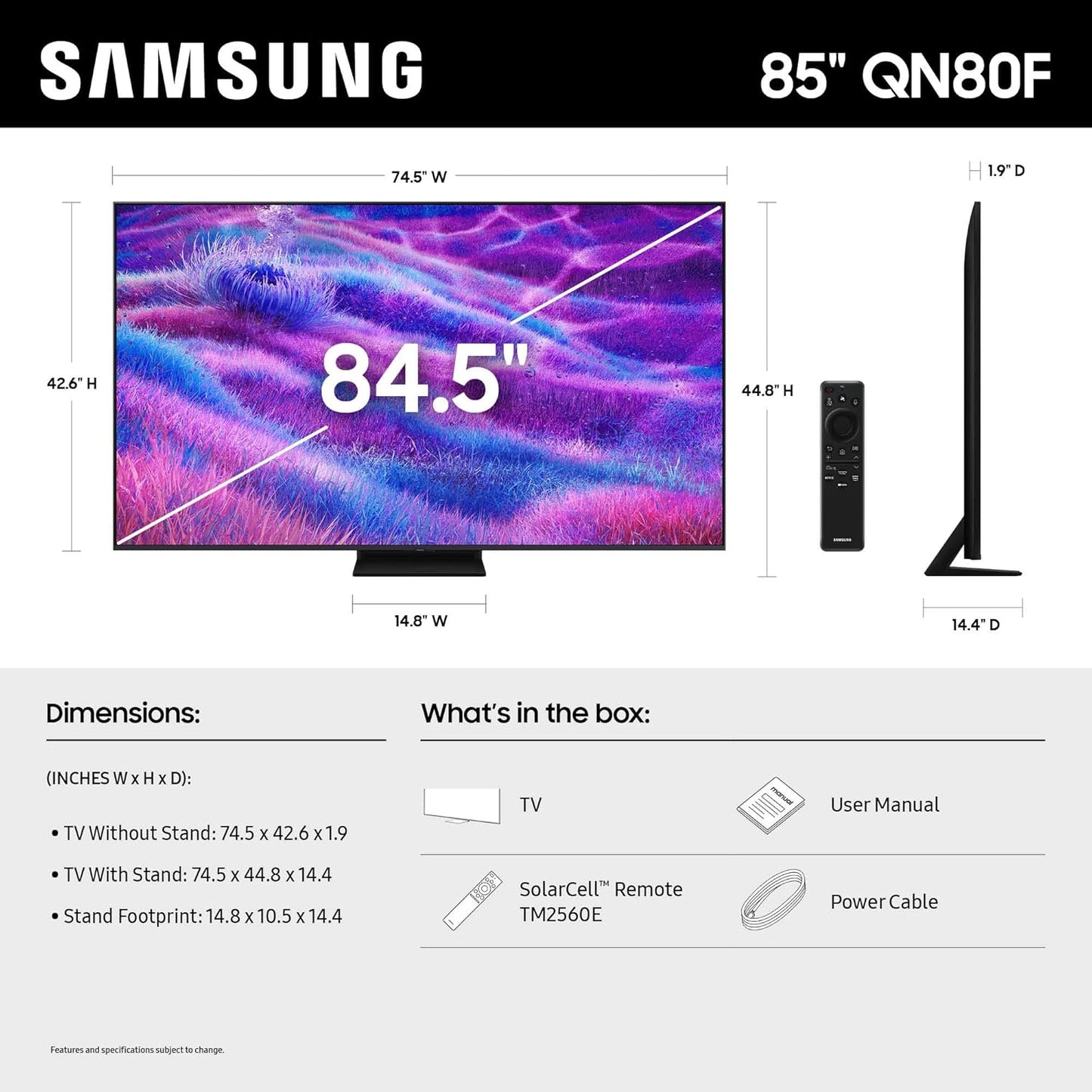 Samsung 85-Inch Class Neo QLED 4K QN80F Series, Vision AI, Mini LED Smart TV (2025 Model, 85QN80F) Neo Quantum HDR, Object Tracking Sound Lite w/Dolby Atmos, NQ4 AI Gen2 Processor, Alexa Built-in