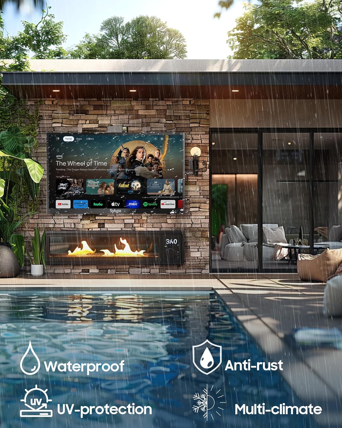 SYLVOX Outdoor TV, 55 inch 2000 Nit High Brightness Smart TVs, 4K Sunlight Readable Display, IP55 Waterproof, Smart TV for Outdoor Households or Commercial Places (Pool Pro 2.0/2024)