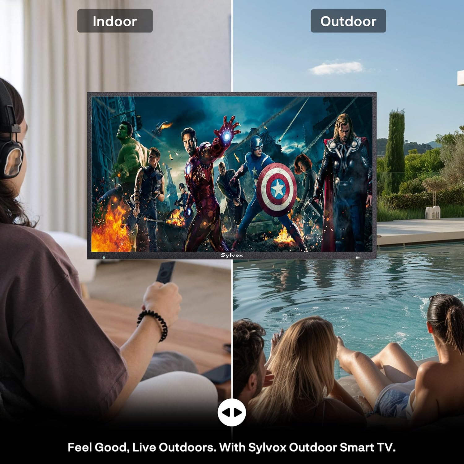 SYLVOX New 65” Outdoor Smart TV, Superior Waterproof Performance, Upgraded Matte Finish for Enhanced Anti-Glare Effect, Full Metal, with Dolby Atoms, 1000nits, Partial Sun Deck Pro 2.0+ Series
