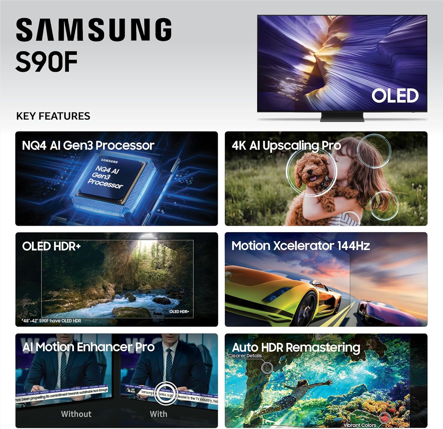 SAMSUNG 77-Inch Class OLED S90F 4K Smart TV (2025 Model) NQ4 AI Gen3 Processor, 4K AI Upscaling Pro, OLED HDR +, Motion Xcelerator 144Hz, Samsung Vision AI, Alexa Built-in