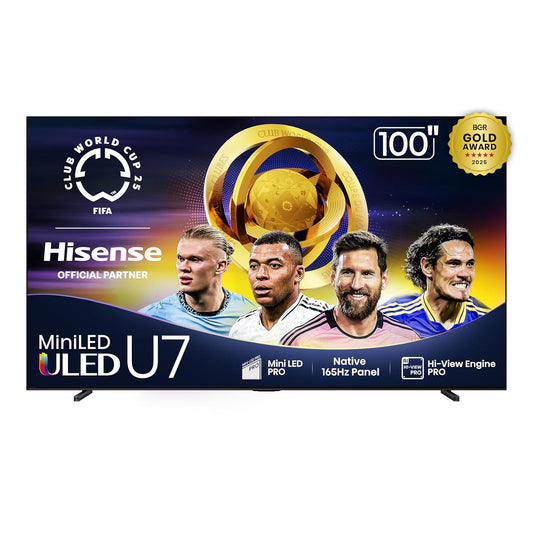 Hisense 100" Class U7 Mini-LED ULED 4K UHD Google Smart TV (100U75QG, 2025 Model) - QLED, Native 165Hz, VRR 288, Up to 3000 Nits, HDR10+, Dolby Vision IQ · Atmos, IMAX Enhanced, 2.1.2 Ch Surround
