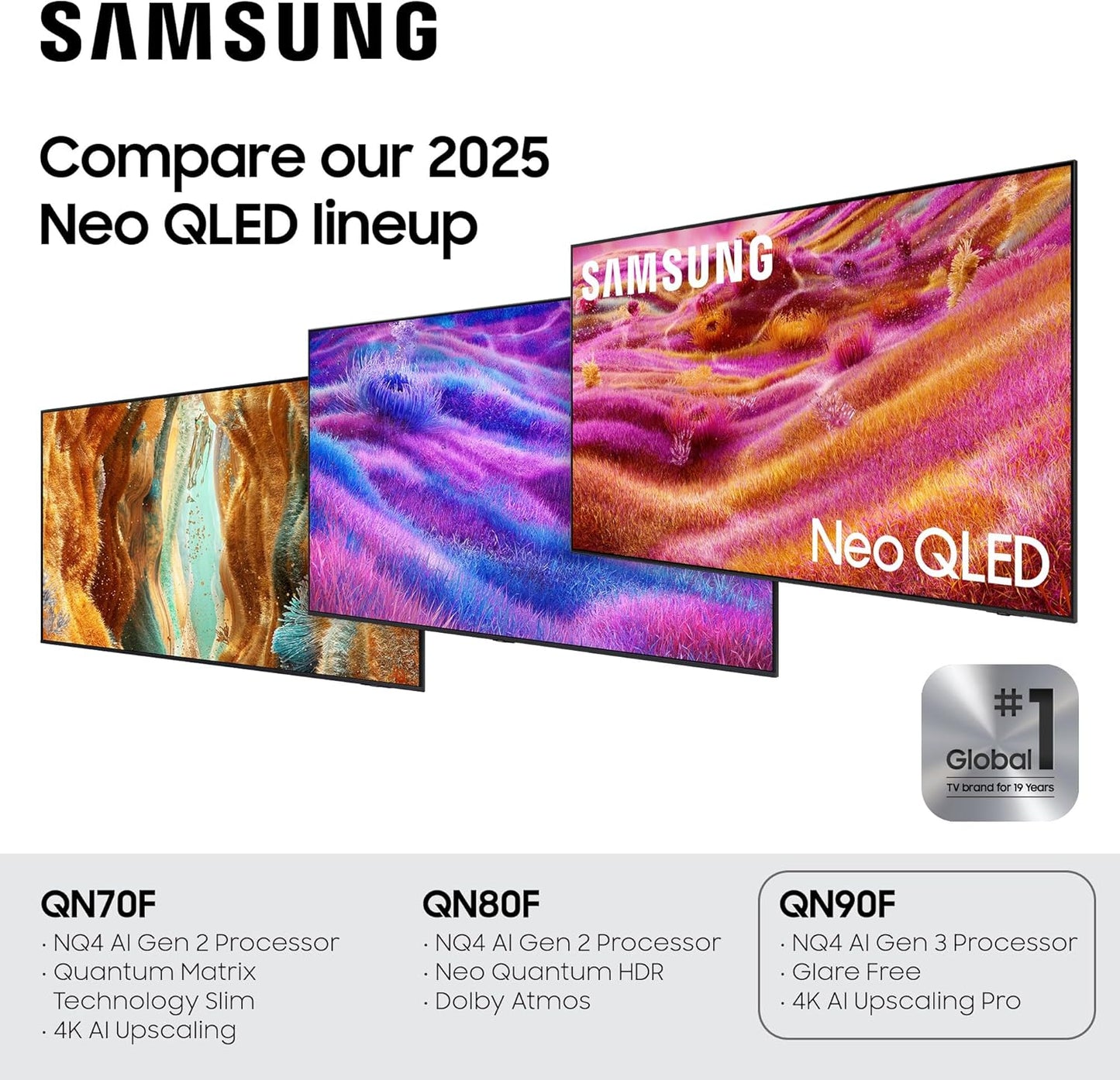 Samsung 75-Inch Class Neo QLED 4K QN90F Series, Vision AI, Mini LED Smart TV (2025 Model, 75QN90F) Neo Quantum HDR+, Object Tracking Sound+ w/Dolby Atmos, Glare Free, Gaming Hub, Alexa Built-in