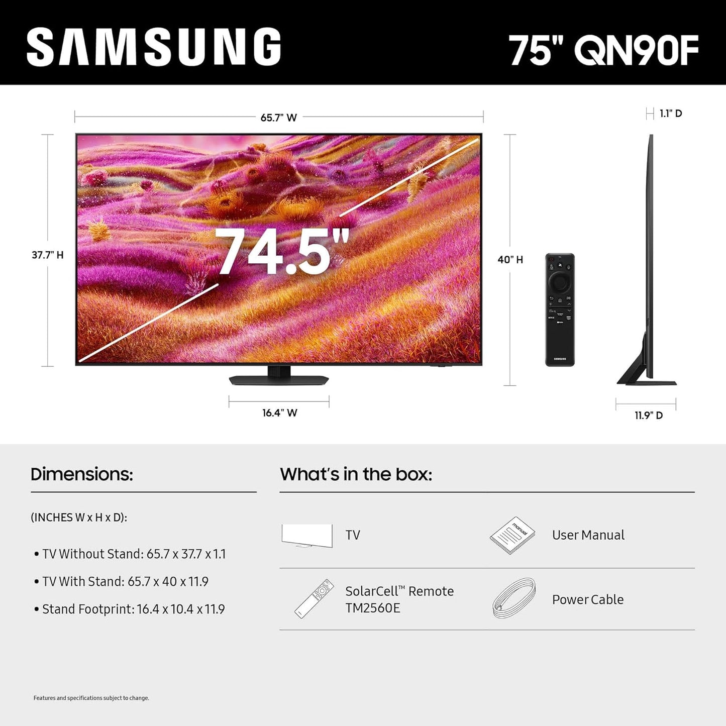 Samsung 75-Inch Class Neo QLED 4K QN90F Series, Vision AI, Mini LED Smart TV (2025 Model, 75QN90F) Neo Quantum HDR+, Object Tracking Sound+ w/Dolby Atmos, Glare Free, Gaming Hub, Alexa Built-in