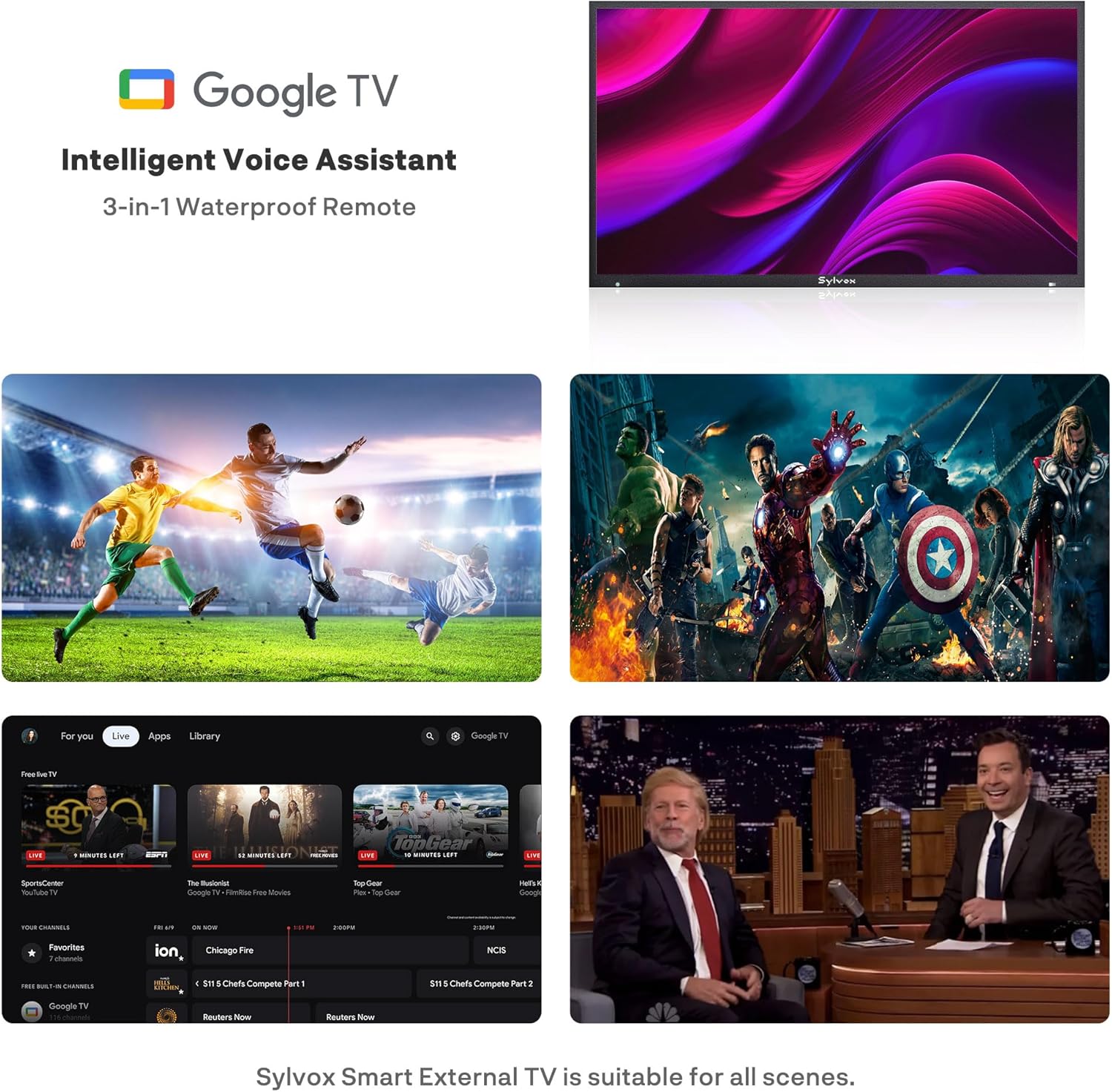 SYLVOX New 65” Outdoor Smart TV, Superior Waterproof Performance, Upgraded Matte Finish for Enhanced Anti-Glare Effect, Full Metal, with Dolby Atoms, 1000nits, Partial Sun Deck Pro 2.0+ Series