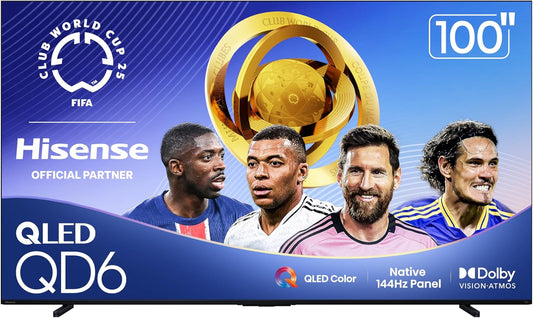 Hisense 100" Class QD6 Series (100QD6QF, 2025 Model) QLED 4K UHD Smart Fire TV, 144Hz, Voice Remote with Alexa, Dolby Vision, Dolby Atmos, Motion Rate 240, HDR 10+, Game Mode Pro, MEMC, VRR, ALLM
