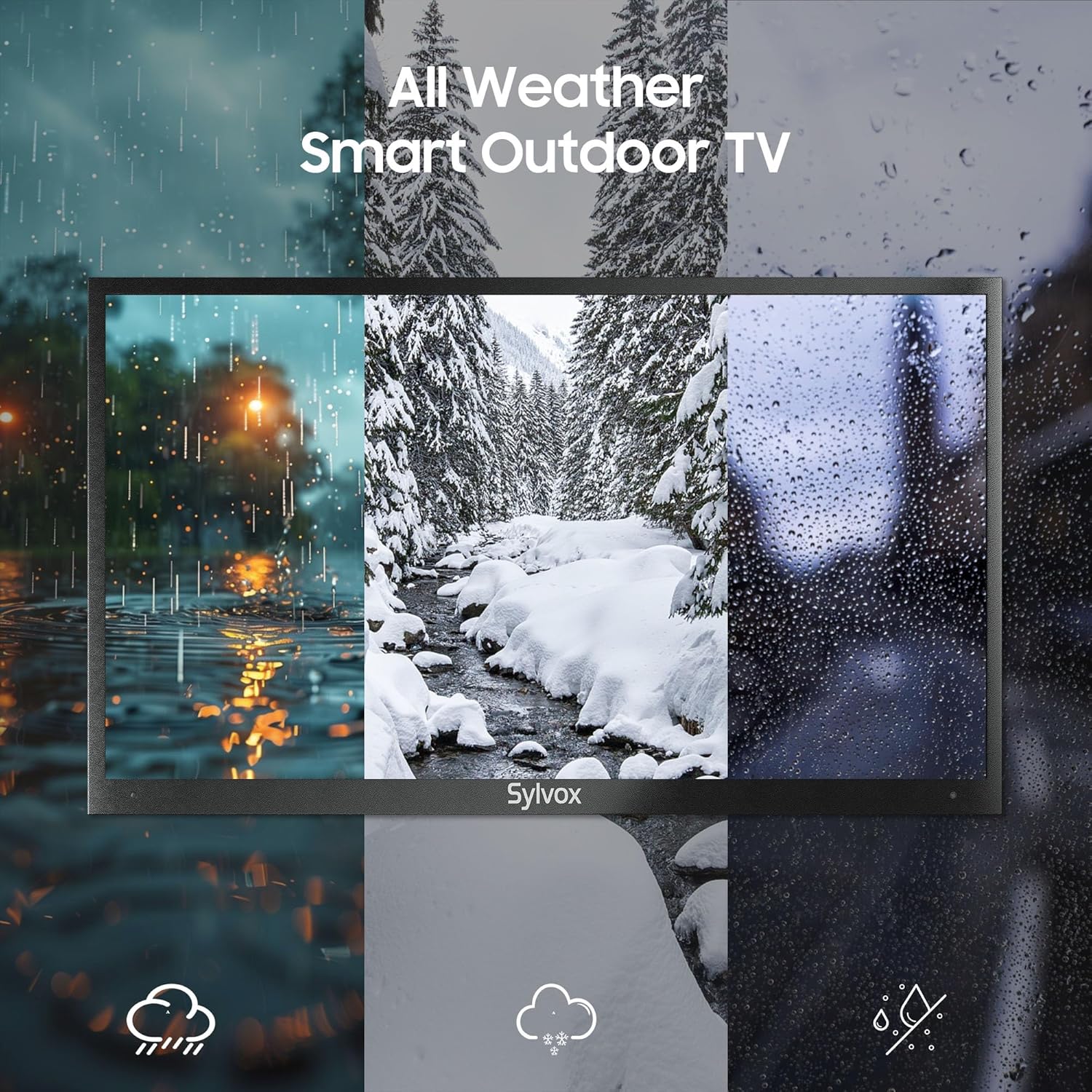 SYLVOX New 65” Outdoor Smart TV, Superior Waterproof Performance, Upgraded Matte Finish for Enhanced Anti-Glare Effect, Full Metal, with Dolby Atoms, 1000nits, Partial Sun Deck Pro 2.0+ Series