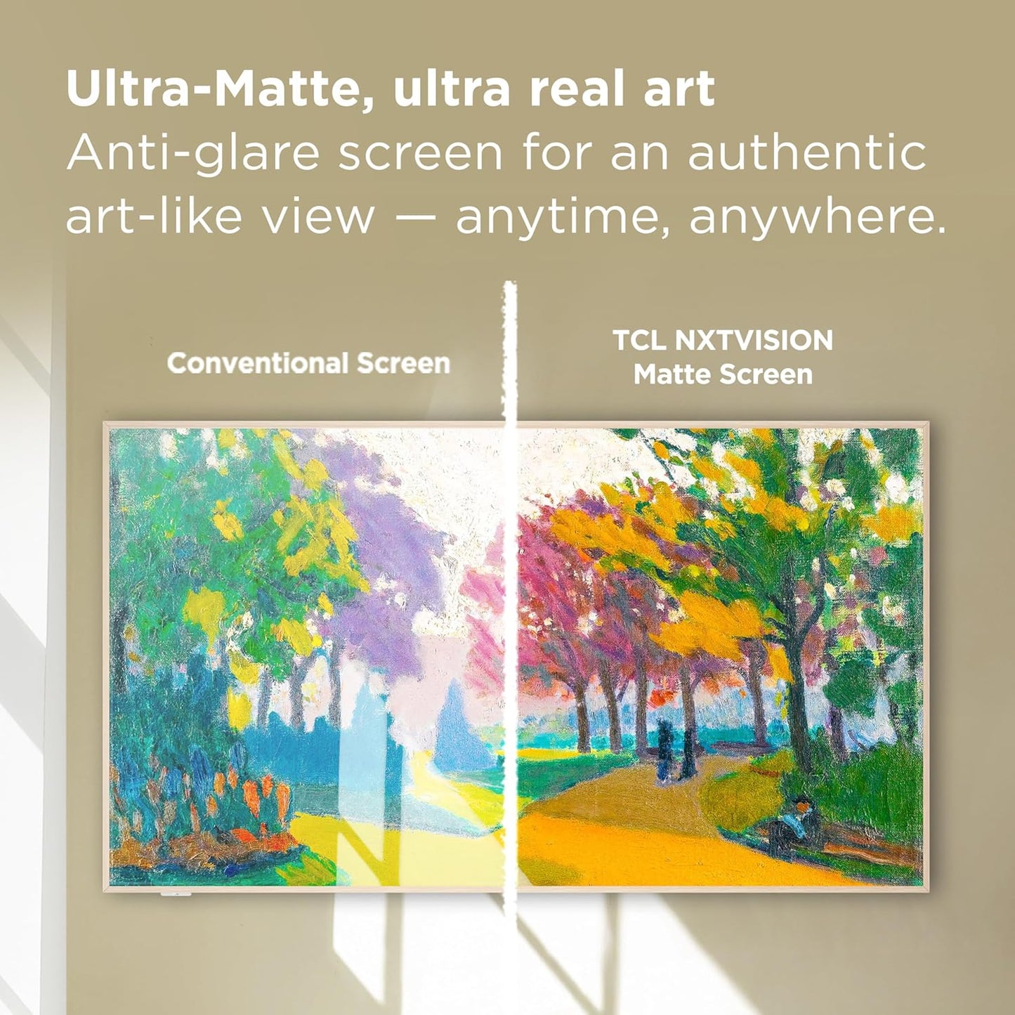 TCL 85-Inch Class NXTVISION Series QLED 4K UHD Google Smart TV Canvas Style Art Frame TV - QLED, 120hz, Matte Anti-Glare Screen, Free Bezel and Frame, Atmos, Free Art Included (85A300W, 2024 Model)